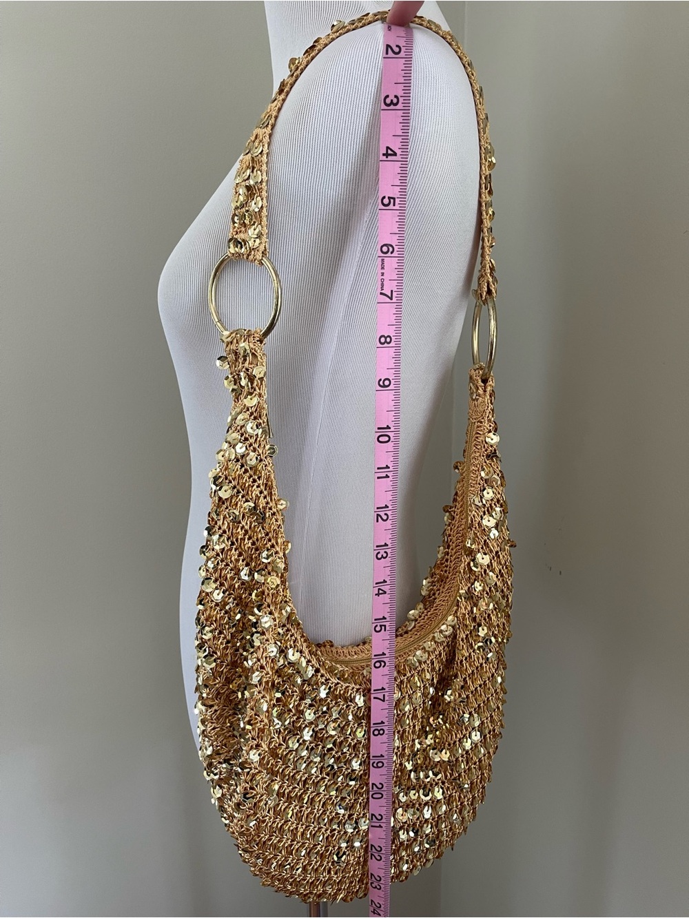 Fashion Express Gold Sequin Crochet Hobo Shoulder Bag Y2K - Picture 14 of 16